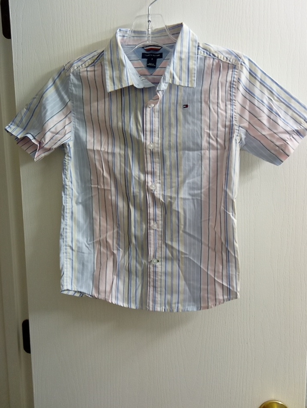 Tommy Hilfiger Men’s Short Sleeve Stripe Button-Down - Light Blue & Pink
